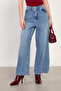 Women's Front and Back Stone Printed Wide Leg Jeans - Light Blue - 2