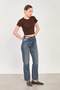 Women's Crew Neck Ribbed Bodysuit - Bitter Brown - 3