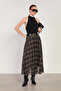Women's Plaid Belted Chiffon Skirt - Black - 4