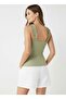 Square Neck Ruffle Detailed Ribbed Blouse Green - 3