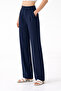 High-Waisted Navy Blue Crepe Palazzo Pants – Wide Legs, Flowing Texture, Office & Casual Chic - 3