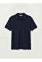 Navy Blue Polo Collar Combed Cotton Men's T-Shirt - 5
