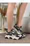 Noctra Women's Suede Black Dark Gray Lace-Up High-Sole Sneakers - 2