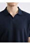 Navy Blue Polo Collar Combed Cotton Men's T-Shirt - 3