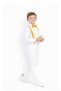 Boy's April 23 October 29 Performance Outfit White Long-Sleeved Shirt - White Pants - Suspenders and Bow Tie - 2