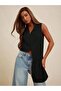Women's Black One-Sided Long Design Vest - Asymmetrical Cut Stylish Blouse - 3