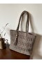 Handmade Paper Rope Knitted Bag, Daily Use Shoulder Bag with Strap, Lined, Pocketed, Snap Fasteners, Gift Bag