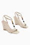 Rosana Beige Beaded Ankle Strap Heeled Women's Sandals - 3