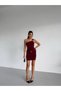Women's Burgundy One-Shoulder Sandy Mini Dress with Gold Accessories Hzl26W-Fry123781 - 4