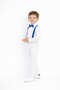Boy's April 23 October 29 Performance Outfit White Long-Sleeved Shirt - White Pants - Suspenders and Bow Tie - 2