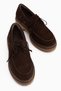 Matina Genuine Leather Brown Suede Lace-Up Thick Sole Women's Loafer Shoes - 6
