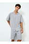 Men Grey Striped Relaxed Shirt and Shorts Set