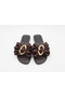 Women's Brown Bow-Knot Gold Buckle Slippers - 4