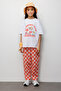 Red Breakfast Club Printed Checkered Pattern Kids T-Shirt and Pants Set - Lucia - 2