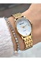 White Dial Stone Numbers Knitted Pattern Gold Metal Women's Wristwatch - 3