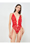 Red Lace and Mesh Babydoll with Garters and Brief Set - 2