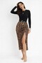 Leopard Patterned Modal Fabric High Waist Midi Skirt with Slit Detail - 2