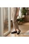 Black Suede Genuine Leather Women's Round Toe Ballerinas with Cross-Strapped Accessory Detail - 3