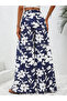 Navy Blue Floral Print Wide Leg Trousers - 2