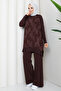 Women's Silk Kupra Cloud Patterned Trousers and Double Mercerized Knitwear Set - 4