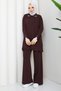 Women's Tulle Detailed Two-Piece Mercerized Knitwear Set with Trousers - 2