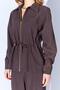 Women's Coffee Color 155 Zippered Tie-Up Jacket Loose-Fit Pants Set - 6
