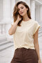 Women's Beige Cotton Double Sleeve Detailed Comfortable Fit T-Shirt - 5