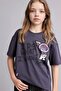 100% Cotton Kuromi Oversized Short Sleeve Anthracite T-Shirt for Girls G8185A826Sm
