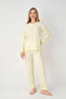 Selene Rib Knit Yellow Long Sleeve Ruffle Stitched Women's Pajama Set - 2