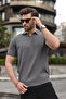 Anthracite Polo Collar Knitwear Short Sleeve Men's T-Shirt E7463 - 3