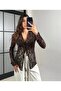 Women's Brown Tie-Up Floral Patterned Transparent Stretchy Blouse - 2