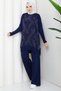 Women's Silk Kupra Cloud Patterned Trousers and Double Mercerized Knitwear Set - 3