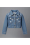 Serci̇no Kids Girls' Bow and Stone Decorated Short Denim Jacket - 3