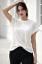 Women's White Cotton Double Sleeve Detailed Comfortable Fit T-Shirt - 4