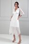 Women's Front Knot Detailed Lined Skirts Asymmetrical Lace Midi Dress