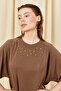 Women's Brown 164 Reglan Sleeve Skirt with Tie Hem and Blouse Modal Set - 4