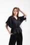 Satin Gathered Women's Blouse with Waist and Sleeve Details - Blouse Elegant Satin Gathered Top
