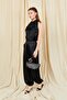 Women's Black 9087 Collar Tie Gold Buckle Satin Suit with Shalwar Pants - 3