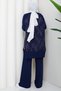 Women's Silk Kupra Cloud Patterned Trousers and Double Mercerized Knitwear Set - 6
