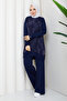 Women's Silk Kupra Cloud Patterned Trousers and Double Mercerized Knitwear Set