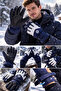 Men's Navy Blue-White Outdoor Touchscreen Gloves Waterproof Winter Non-Slip Palm Wrist Adjustable - 7