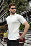 White Crew Neck Knitwear Men's T-Shirt E7468 - 2