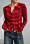 Women's Crew Neck Buttoned Thin Striped Knitwear Cardigan
