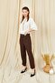 Women's Dark Brown 3523 Pocket Look Double Fleece Belted Jogger Pants - 3