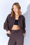 Women's Coffee Color 155 Zippered Tie-Up Jacket Loose-Fit Pants Set - 4
