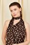 Women's Coffee 9083 Polka Dot Patterned Satin Wide-Leg Trousers, Scarf, Tie-Up Blouse Set - 5