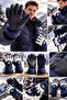 Men's Outdoor Snow Gloves Waterproof Thermal Winter Touchscreen Compatible Wrist Adjustable Navy Blue-White - 8