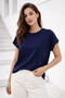 Women's Navy Blue Cotton Double Sleeve Detailed Comfortable Fit T-Shirt