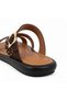 Brown Suede Genuine Leather Women's Casual Stylish Slippers with Pin Detail and Buckle - 5