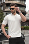 White Polo Collar Knitwear Short Sleeve Men's T-Shirt E7463 - 4